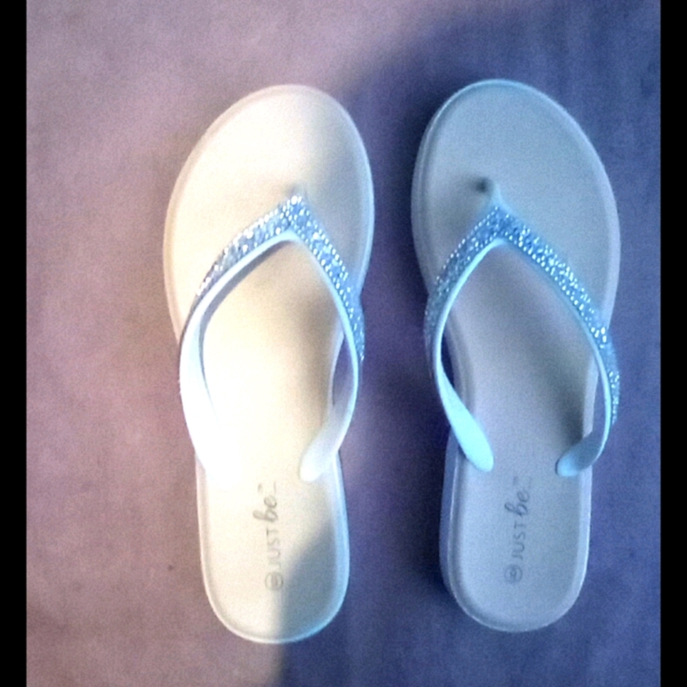 Sparkly white thong sandals